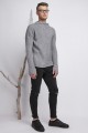 Asymmetrical high collar sweater with thumb hole, gray