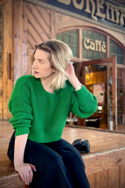 Bawełniany sweter, zielony