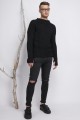 Asymmetrical high collar sweater with thumb hole, black