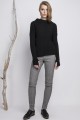 Asymmetrical high collar sweater with thumb hole, black