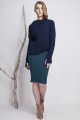 Asymmetrical high collar sweater with thumb hole, navy