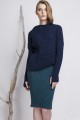 Asymmetrical high collar sweater with thumb hole, navy