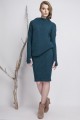 Asymmetrical high collar sweater with thumb hole, turquoise